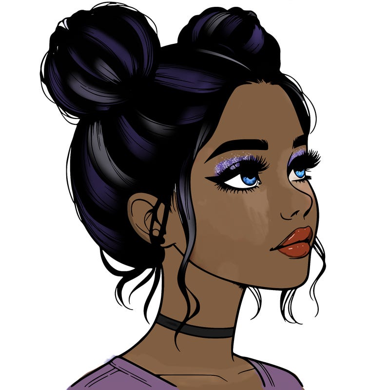 realistic girl with buns on the top of her head