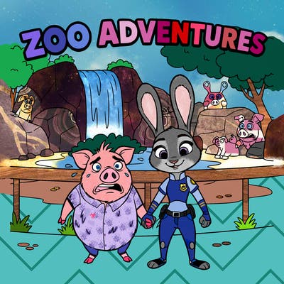 judy hopps and frantic pig holding hands in a zoo