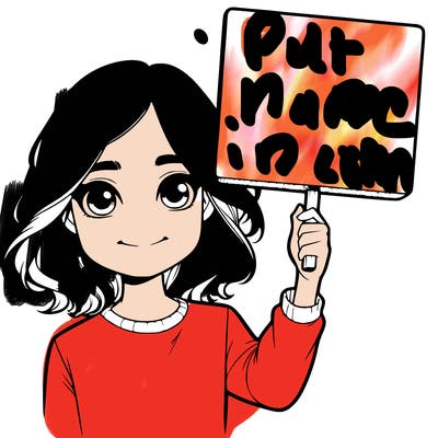 realistic girl holding up a sign