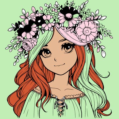 realistic girl with flowers crown