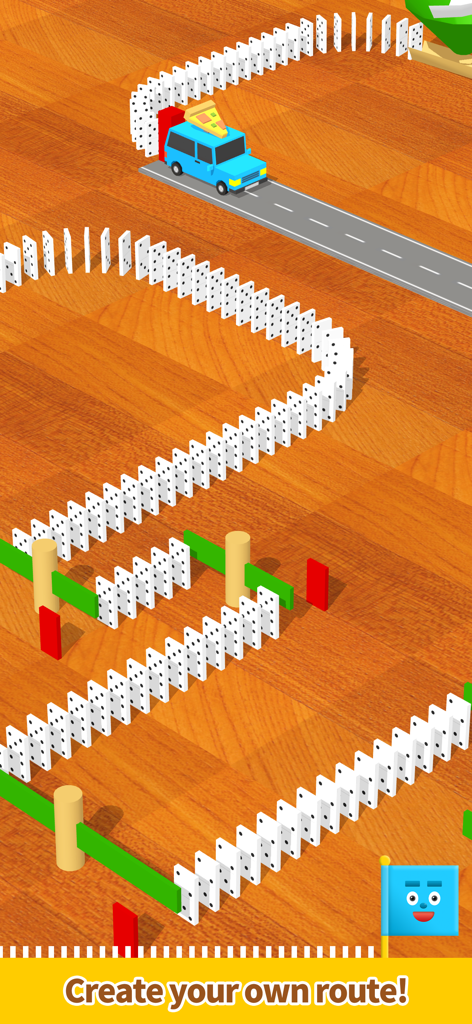 Pocket Marble Runs - ポケットマーブルランアプリ内の、曲がりくねったドミノのコースとおもちゃの車