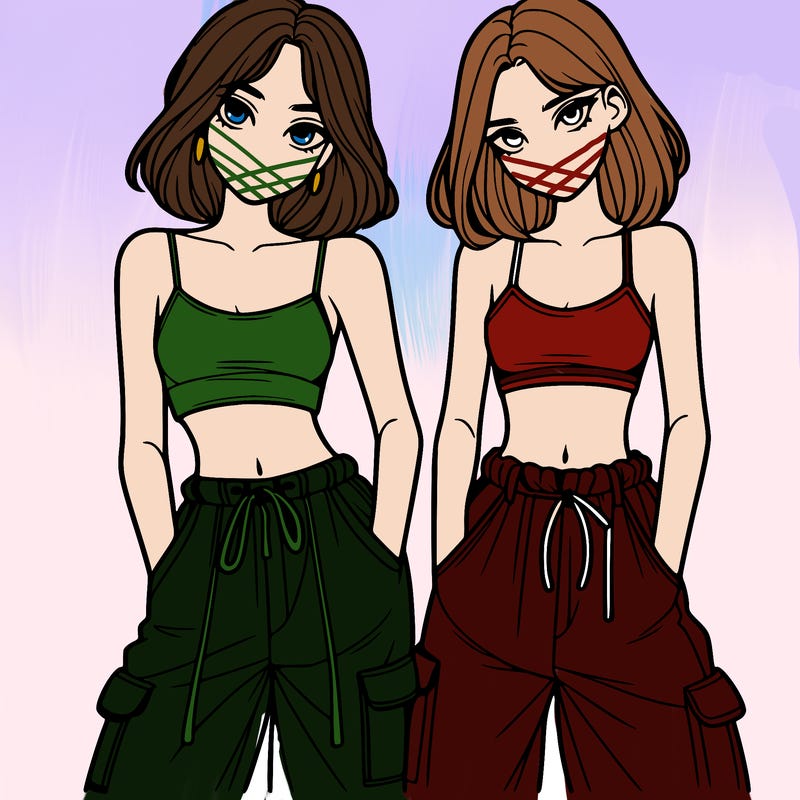 two girls with crop top with baggy pants