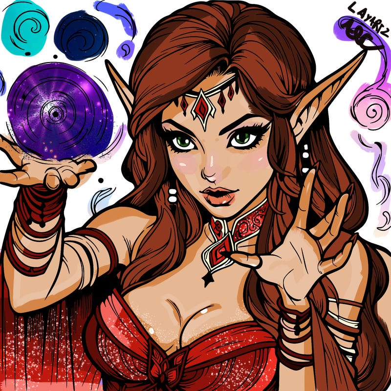 realistic scary beautiful elf sorceress casting spell