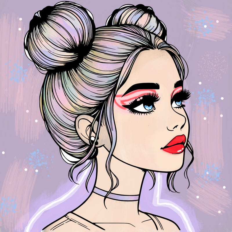 realistic girl with buns on the top of her head