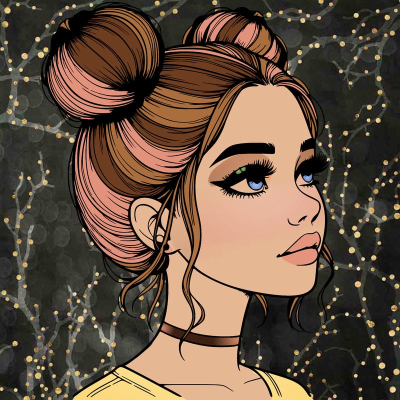 realistic girl with buns on the top of her head