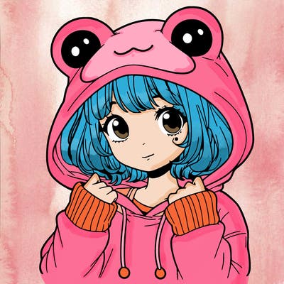 a cute teenage girl wearing a frog hoodie