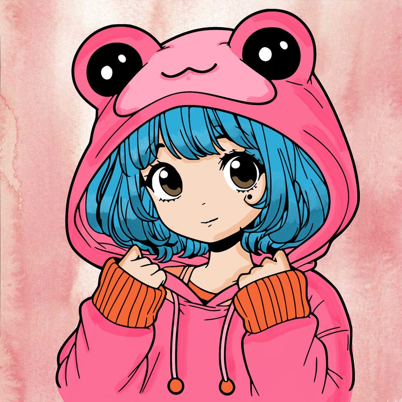 a cute teenage girl wearing a frog hoodie