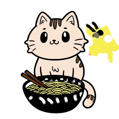 cat sitting in ramen