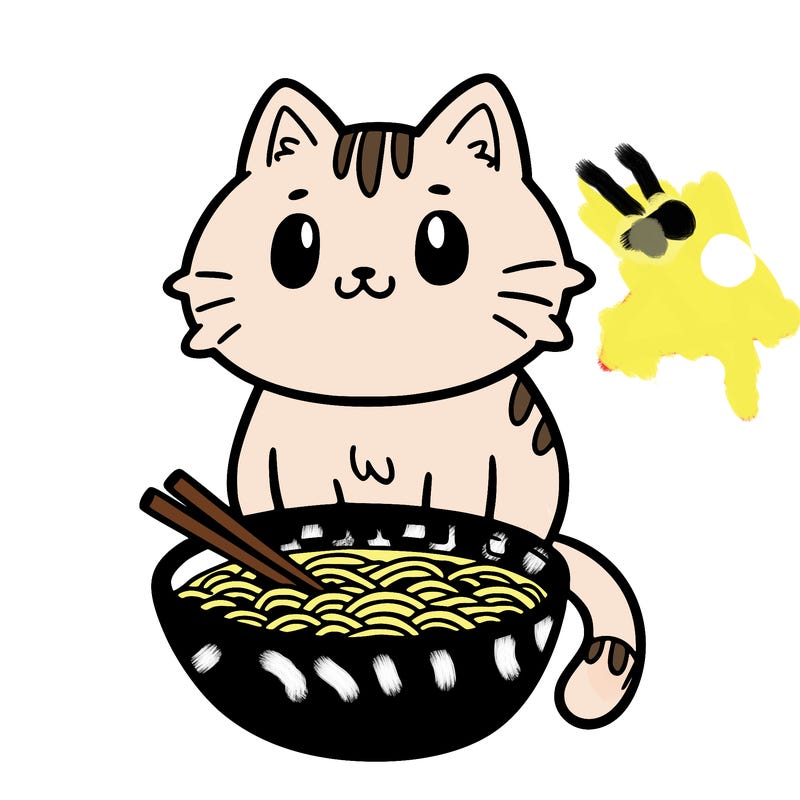 cat sitting in ramen