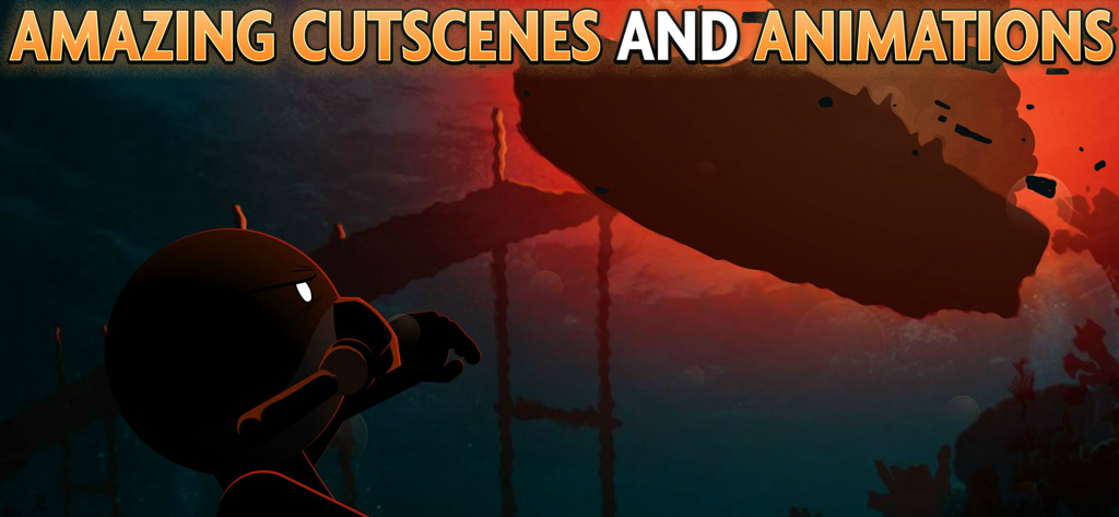 Stick figure character in an underwater cinematic cutscene from Clear Vision 4