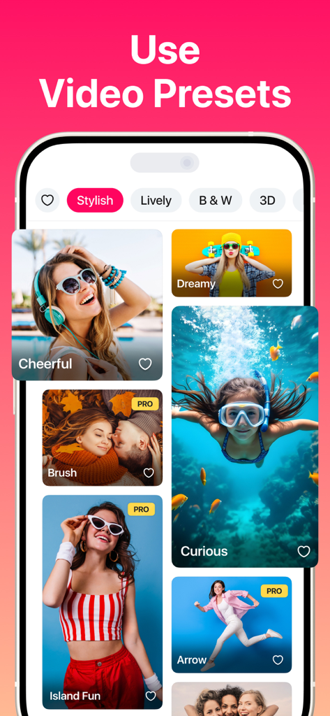 SlideShow Maker with Music Fx - A smartphone screen displaying various stylish video presets in the SlideShow Maker app.
