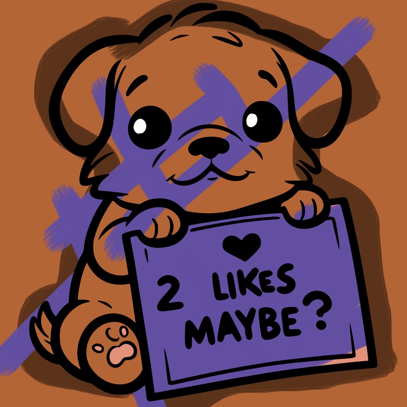 a puppy holding a sign that says 2 likes maybe?