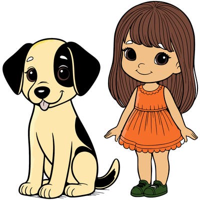 a realistic dog that is a little skinny and a realistic girl