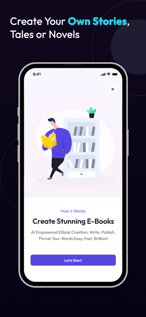 AI Ebook Generator-Book Writer - Tela de integração do aplicativo Gerador de Ebooks IA exibindo recursos para criar histórias e romances