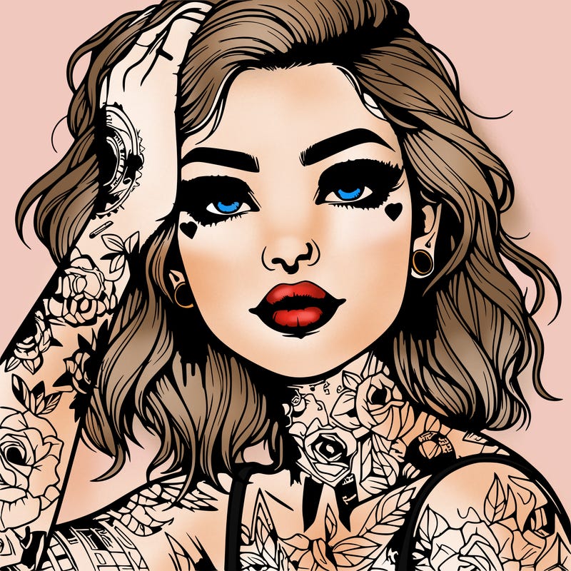 realistic girl with tattoos all over