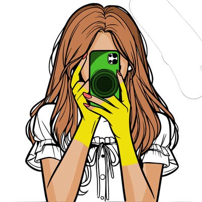 a realistic girl holding her phone taking pictures