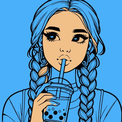realistic girl with braided hair drinking boba