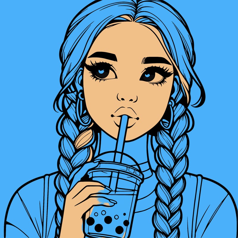 realistic girl with braided hair drinking boba