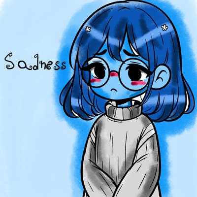 sad girl with glasses in a sweater