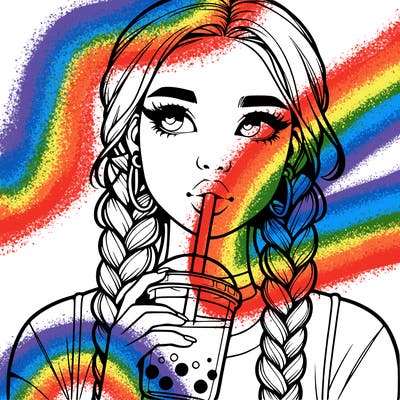 realistic girl with braided hair drinking boba