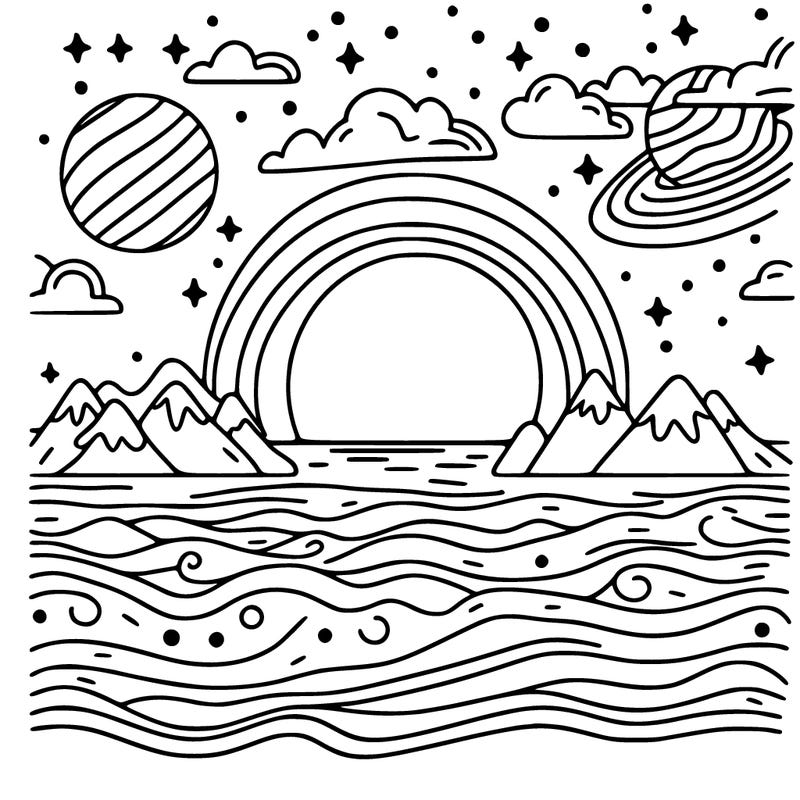 space on the ocean and the mountains on the sky