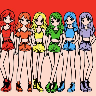 a group of girls wearing crop tops and shorts