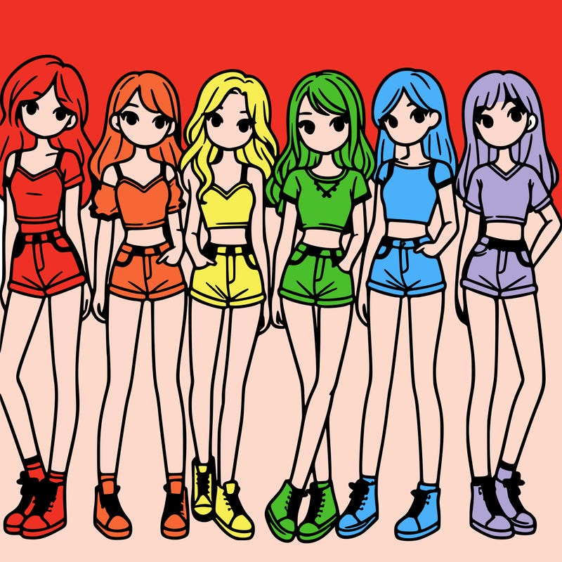 a group of girls wearing crop tops and shorts