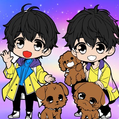 cute anime boys with dogs