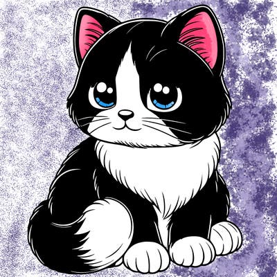 realistic black white cat