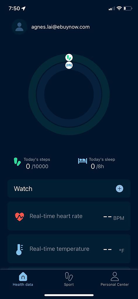 El panel de datos de salud de la aplicación Moto Watch Lite que muestra métricas de pasos, sueño, ritmo cardíaco y temperatura