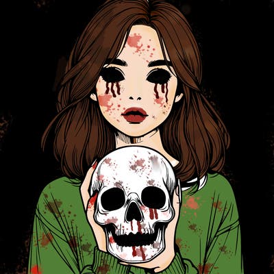 realistic girl holding a skull