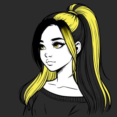 realistic girl with a high ponytail