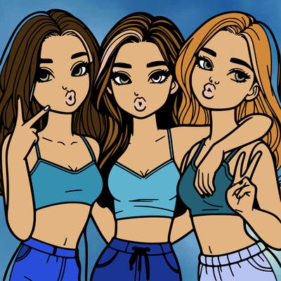 realistic teenage girls that’s doing 😗 and ✌🏼 and have on a crop top and hugging her friends