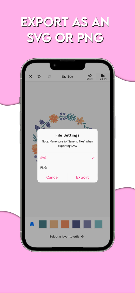 SvgTrace Classic - SvgTrace Classic Editor zeigt Dateieinstellungen zum Exportieren von Grafiken als SVG oder PNG an