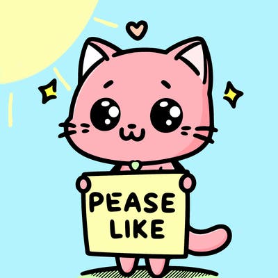 cute cat holding up a sign that says please like