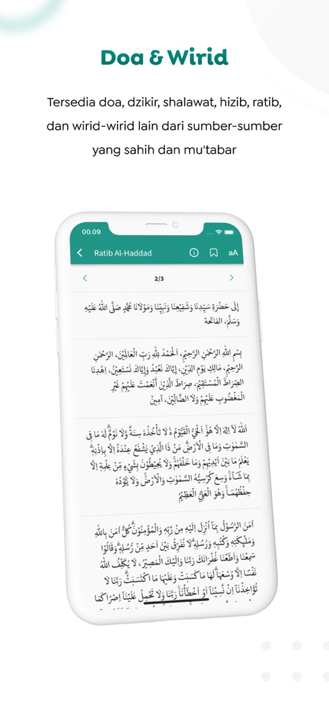 NU Online - Super App - NU Online Super App interface showing the Doa and Wirid section with Arabic prayer text.