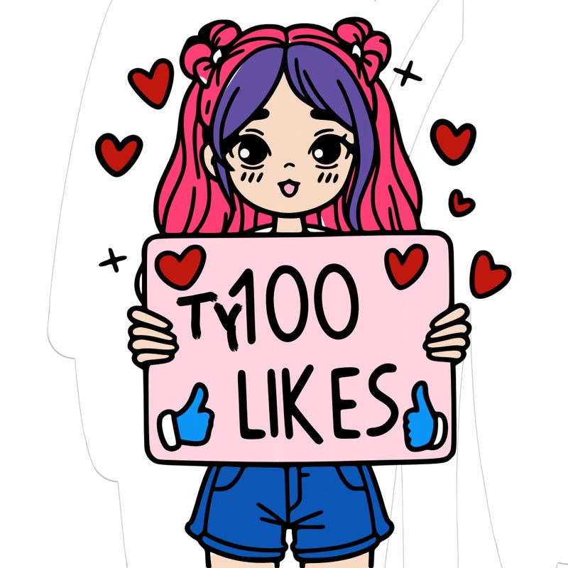 girl holding a sign saying 100 likes