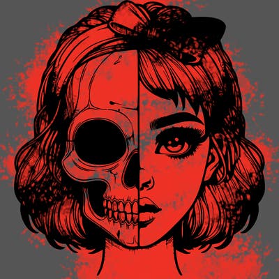 realistic girl with half skull mask