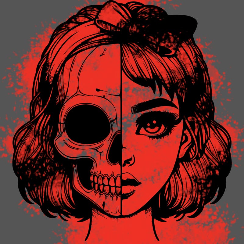 realistic girl with half skull mask