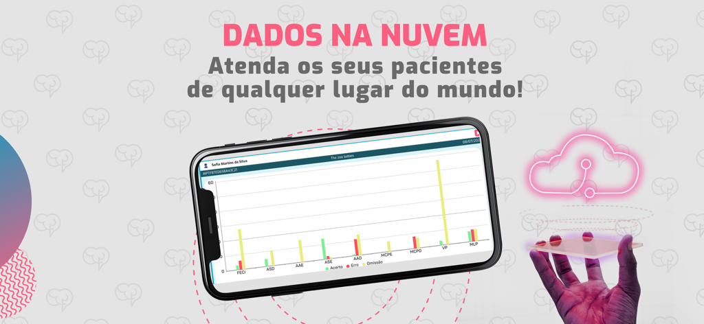 MentalPlus® - App MentalPlus su uno smartphone che mostra i risultati della valutazione clinica del paziente e l'icona di archiviazione cloud