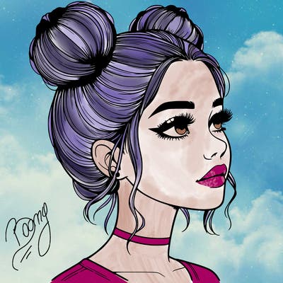 realistic girl with buns on the top of her head