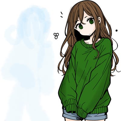 manga teen girl  in a sweater and baggy pants
