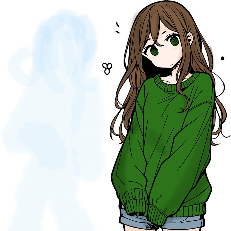 manga teen girl  in a sweater and baggy pants