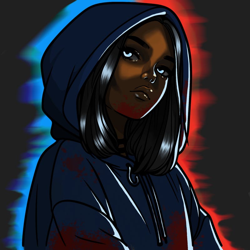 a realistic girl in a hoodie