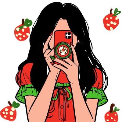 a realistic girl holding her phone taking pictures