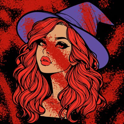 realistic witch girl with wavy hair and lips