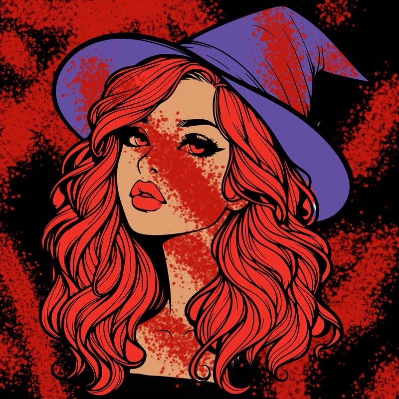 realistic witch girl with wavy hair and lips