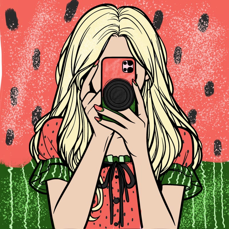 a realistic girl holding her phone taking pictures