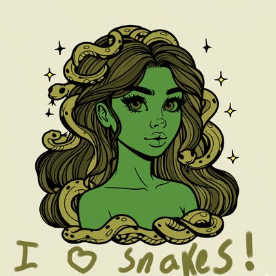 realistic girl with snakes as hair