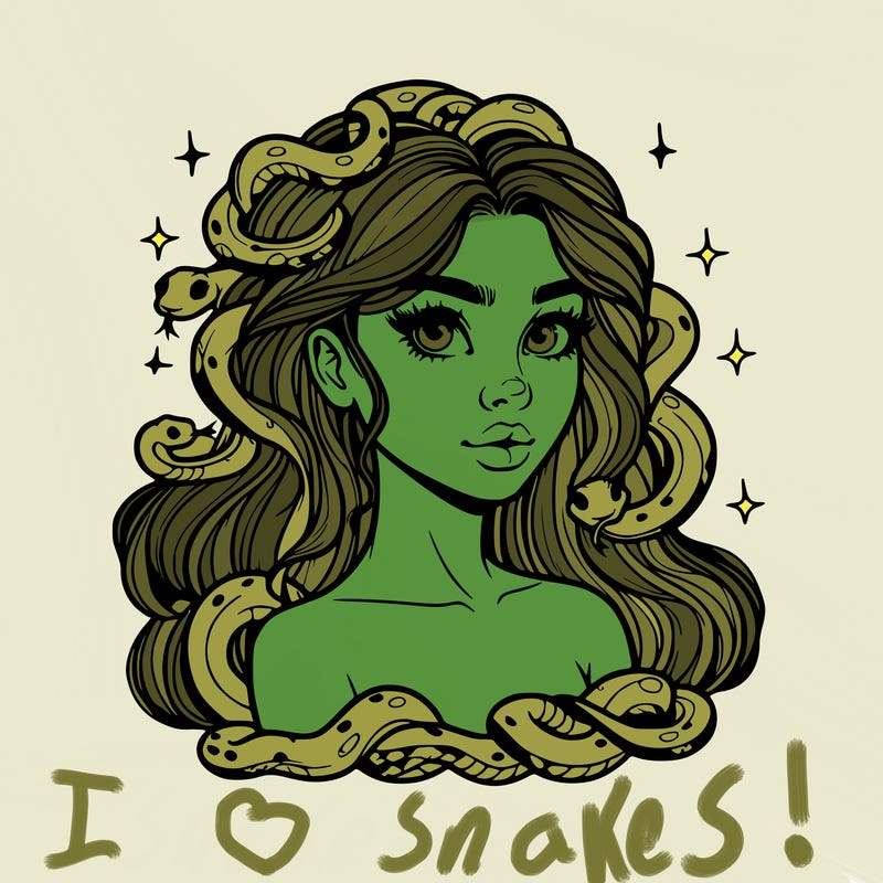 realistic girl with snakes as hair